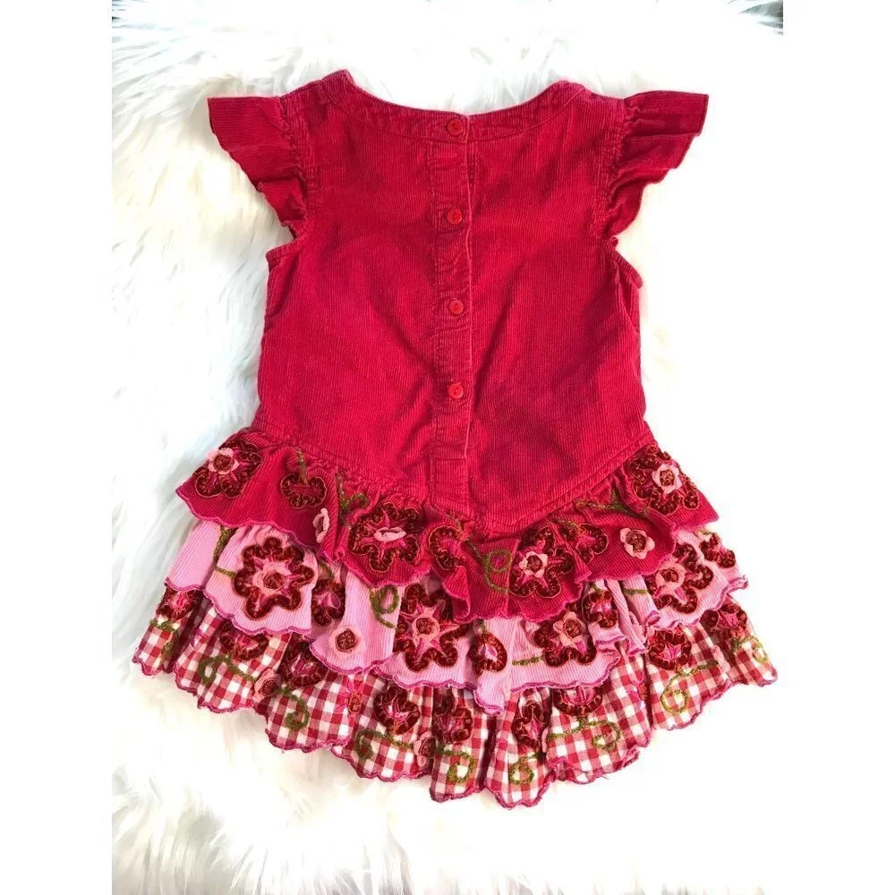 Beetlejuice Floral Ruffle Corduroy Red Toddler Dress Size 3T